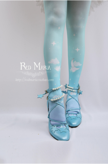 Red Maria~Gradient Starry 80D Velvet Lolita Thigh Stockings   