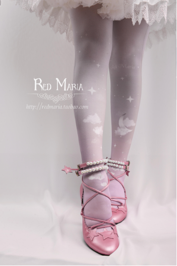 Red Maria~Gradient Starry 80D Velvet Lolita Thigh Stockings free size grey pink gradient 