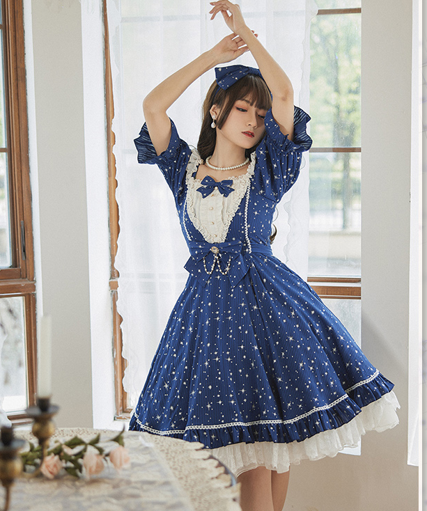 Strawberry Witch - Midsummer Star - Silver Foil Printing Lolita OP Dress