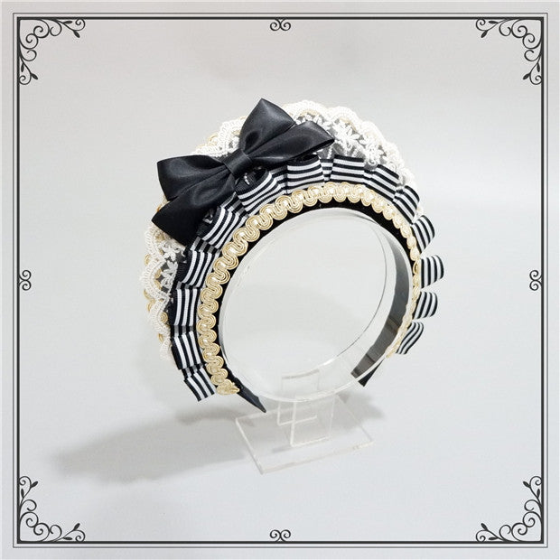 Foxcherry-Sweet Lolita Striped Maid Headdress Multicolors free size black (black) 4506:10505