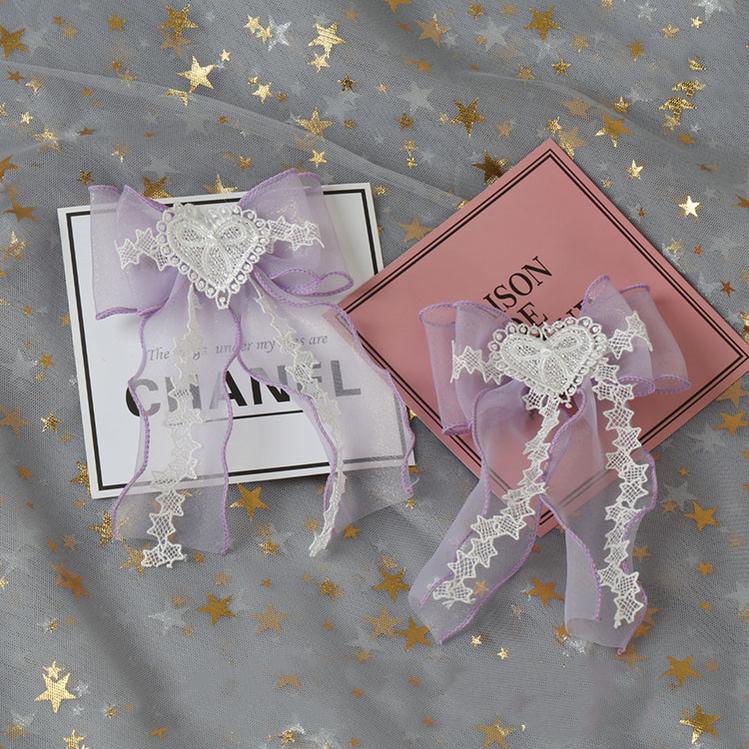 Manmeng - Light Purple Sweet Lolita KC Cuffs Hat heart lace side clips