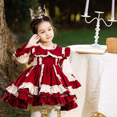 Elegant Kid Lolita Princess Burgundy Dress burgundy 90 
