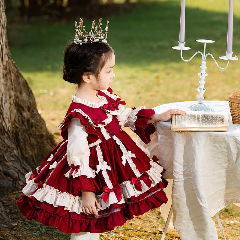 Elegant Kid Lolita Princess Burgundy Dress burgundy 80 