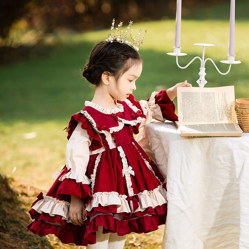 Elegant Kid Lolita Princess Burgundy Dress burgundy 100 