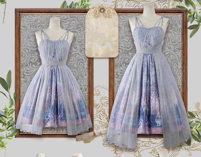FunCcino - Dense Forest Corridor - Elegant Lolita Jumper Dress S-M long version blue JSK