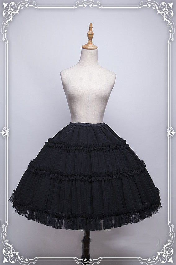 Krad Lanrete - Elegant Long and Short Lolita Petticoat One Size gauze SK (short version)-black color