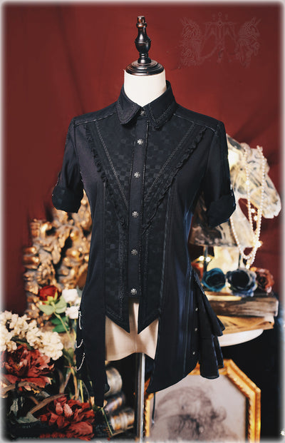 Arca et Ovis~Gothic Lolita Shirt Short Sleeve Irregular Hemline Embroidery Lolita Blouse 155/82A black 