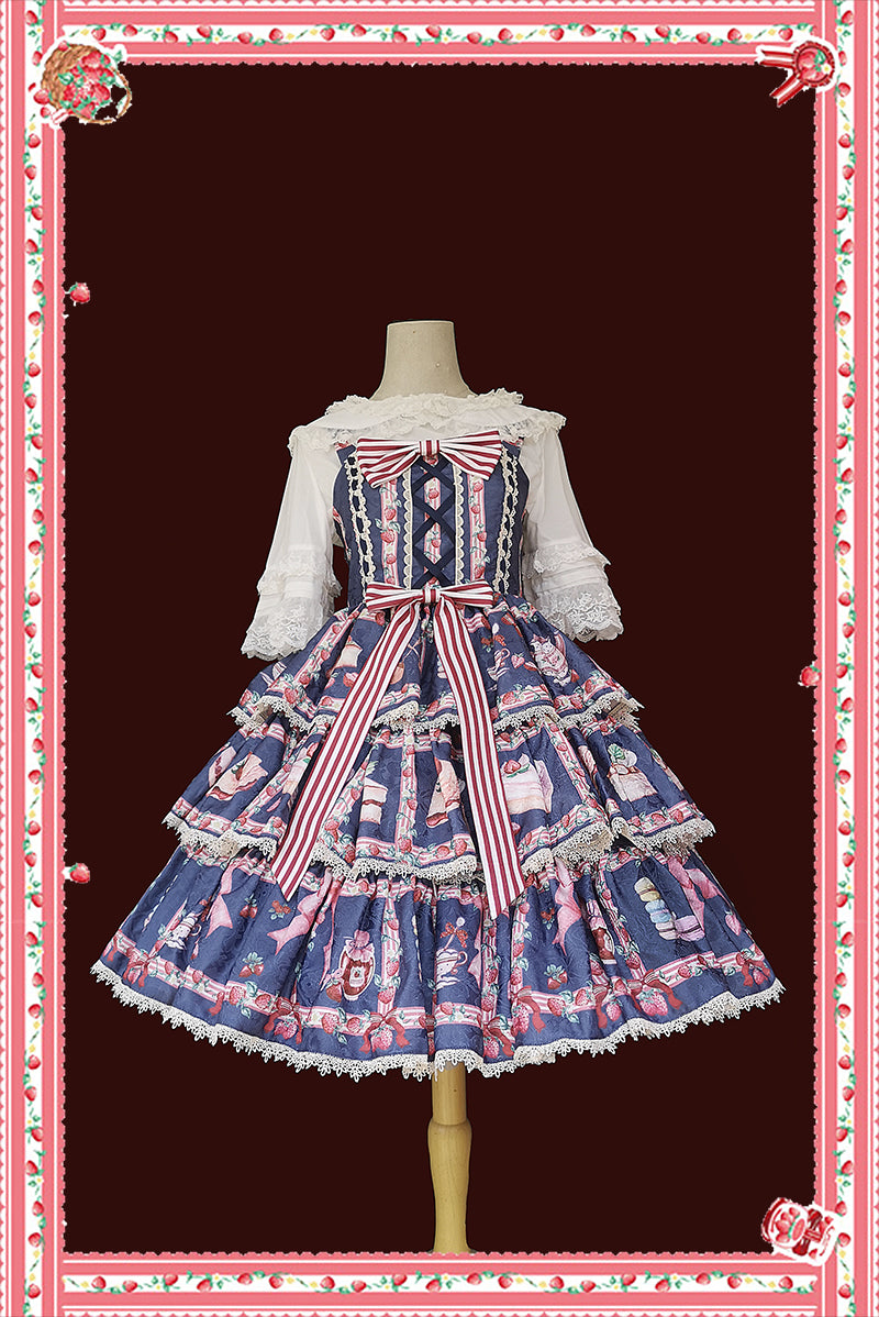 Infanta-Strawberry Tea - Tiered Ruffles Lolita JSK S dark blue