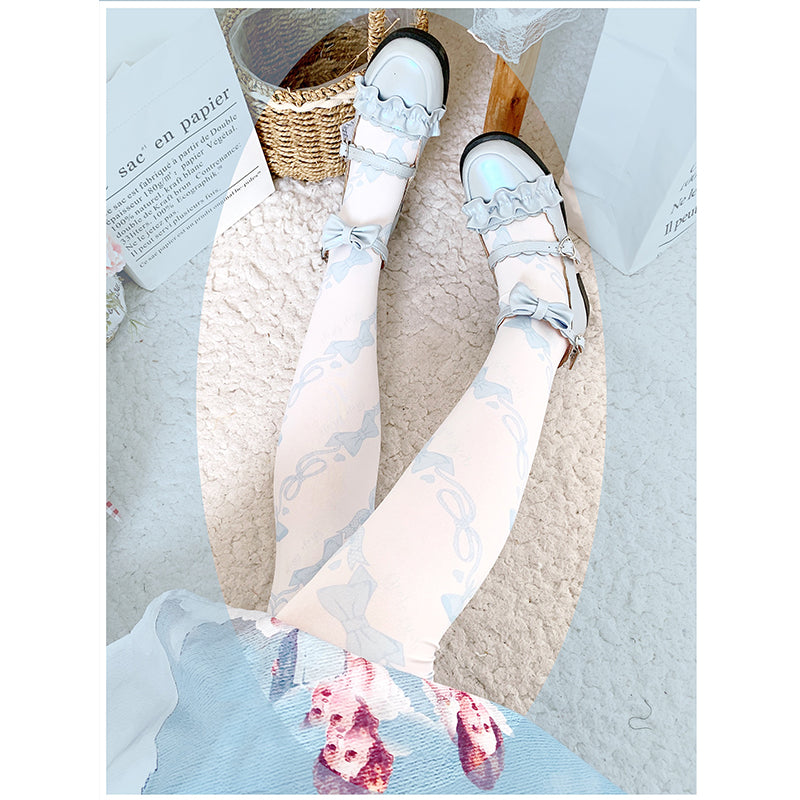 Roji roji - Sweet Bow Lolita Knee Stockings Multicolors One Size blue bow