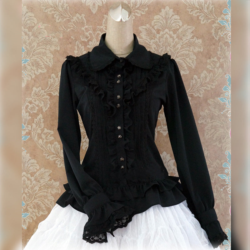 Strawberry Witch - Elegant Lace-Up Back Lolita Blouse S Black
