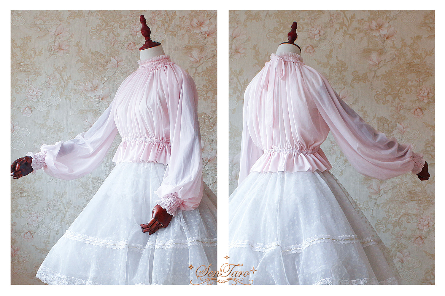 SenTaro - Little Pudding - Long Puff Sleeve Lolita Blouse One Size baby pink (in stock)