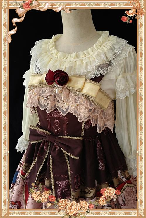 Infanta - Doll House - Sweet Lolita Accessory Bow Rose Brooch Apricot red roses