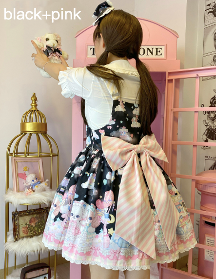 (Buyforme)DreamWhale~Puppy Parks~Sweet Lolita Kawaii Puppy Lolita Salopette S black pink 