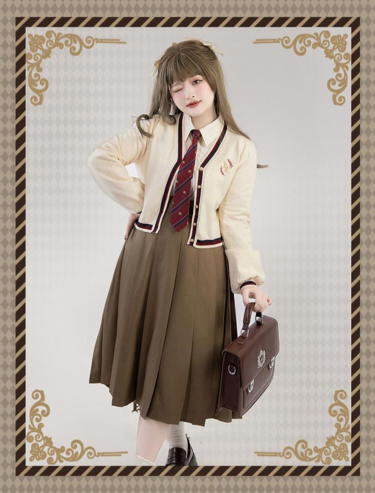 Yingtang - Plus Size Lolita JK Suit Royal College Vintage XL apricot cardigan only