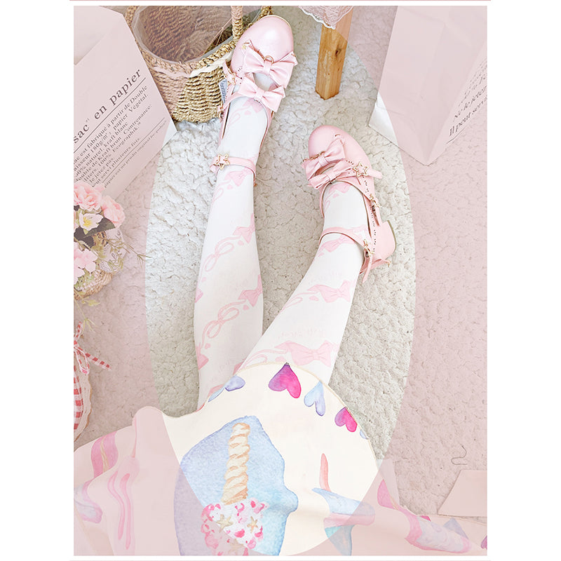 Roji roji - Sweet Bow Lolita Knee Stockings Multicolors One Size pink bow