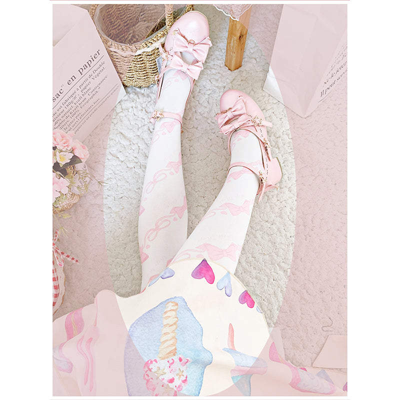 Roji roji~Sweet Bow Lolita Knee Stockings Multicolors free size pink bow 