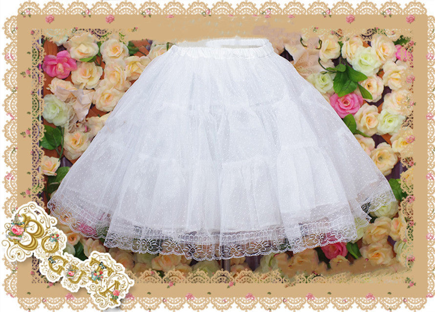 Boguta - A-line Casual Lolita Pure Lace three-layers Petticoat One Size (wasit within 80cm can wear) white 35cm