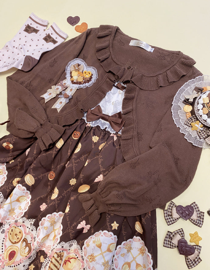 Little Dipper - Sweet Lolita Coat Long-sleeved Cotton Cardigan (large small / chocolate) 4470:11149