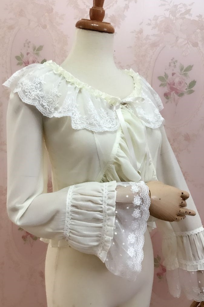 Yilia - Sweet Shell Lolita Chiffon Blouse XS milk cream white