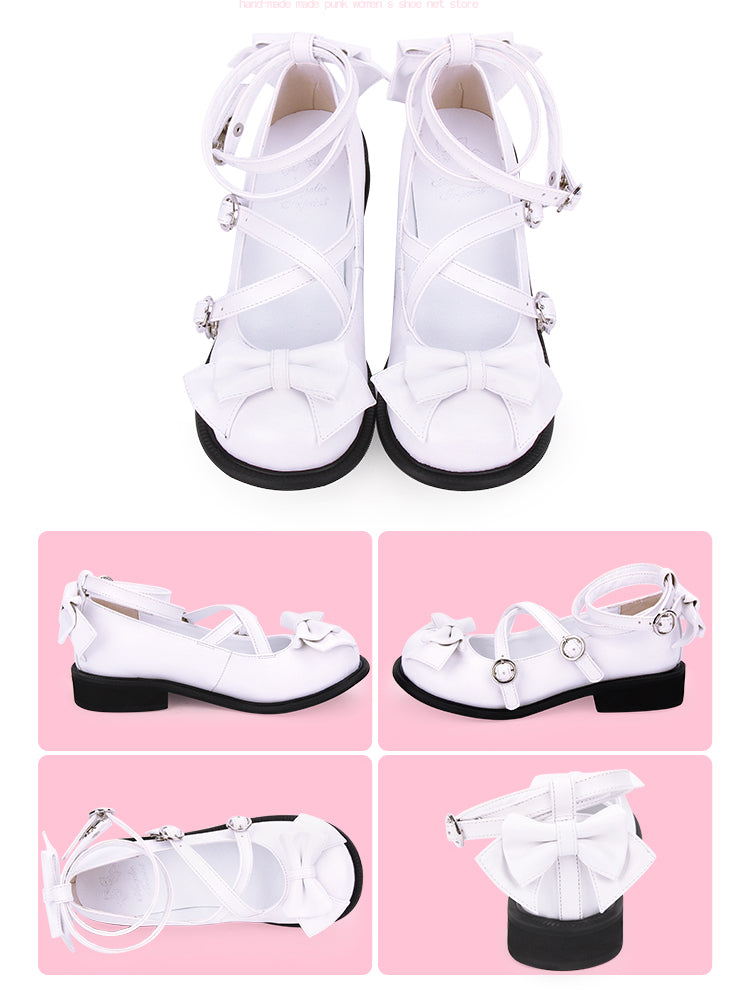 Angelic imprint~Sweet Lolita Bow Shoes Low Heel Round Toe 34 white matte 