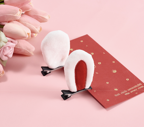Sugar Time - Kawaii 3D Rabbit Ear Kid Lolita Hair Clips white-red/a pair