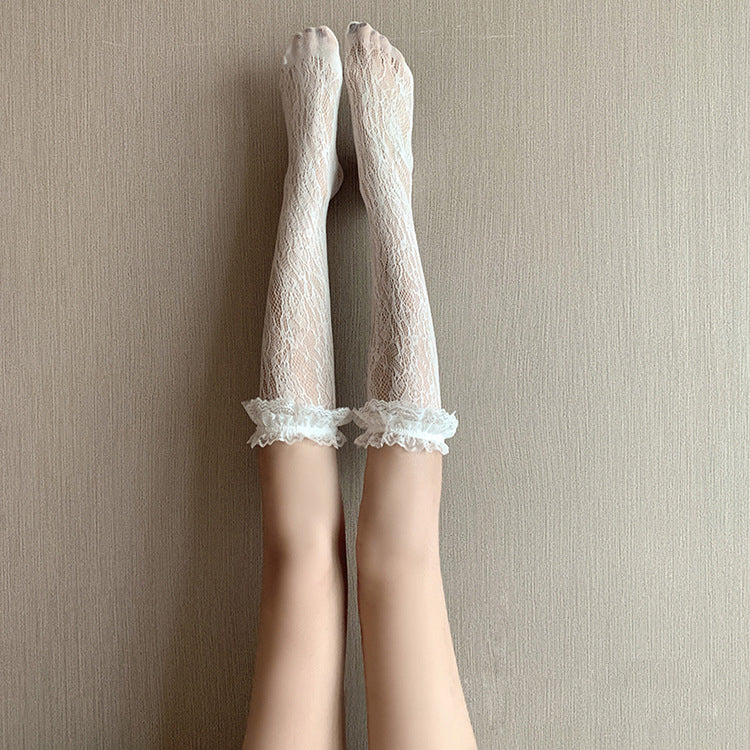 Qianyu - Lolita Socks Black Lace Calf Socks lace white
