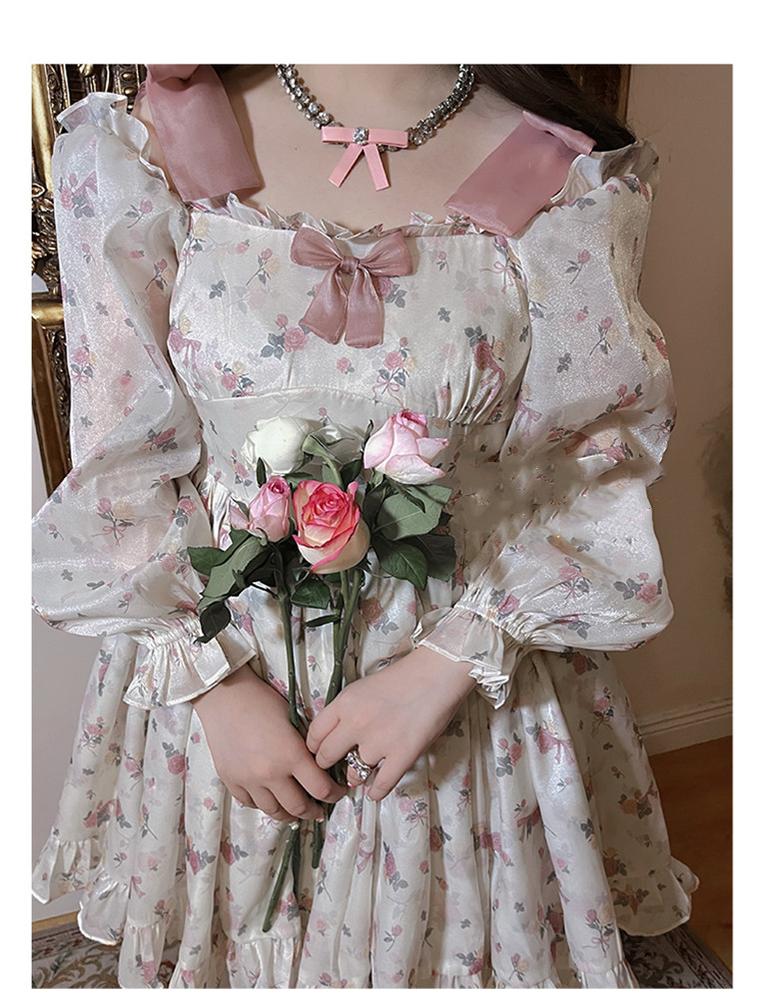 Yingtang~Plus Size Lolita Floral Print Lolita Dress 4842:71136