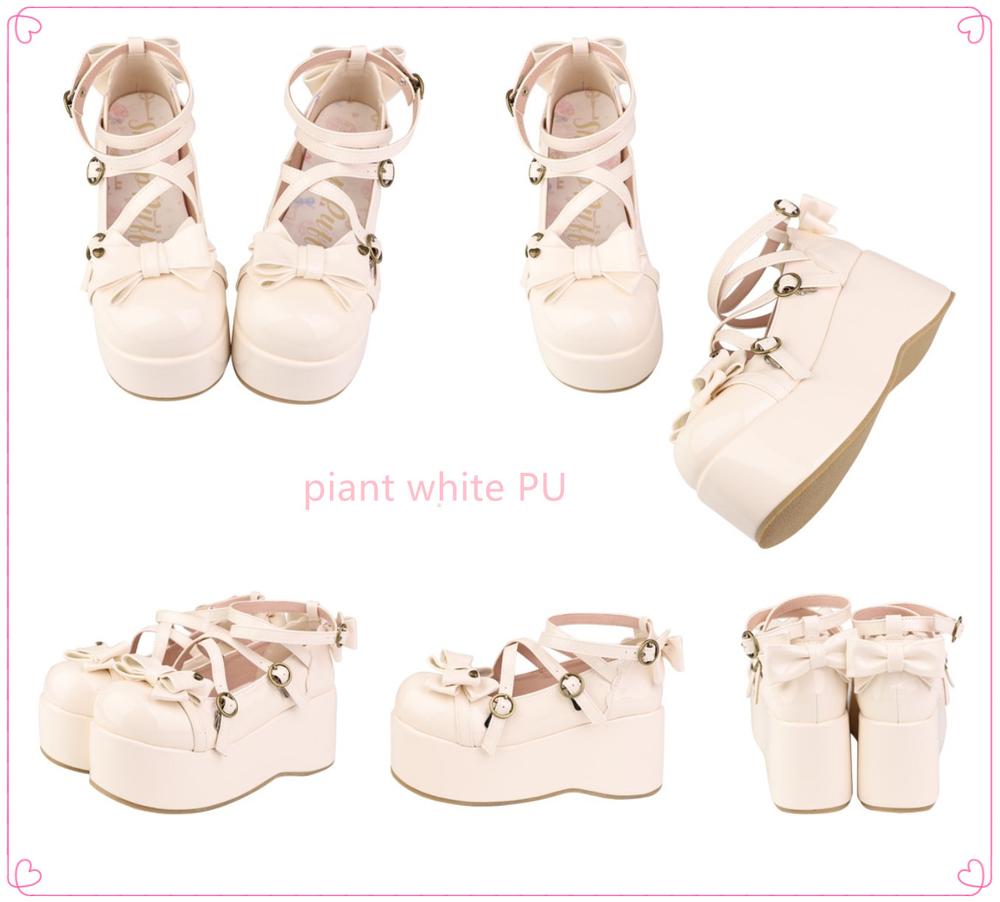 (Buy for me)Sheep Puff~ Sweet Lolita Bow Platform Shoes Multicolors 34 paint white PU 