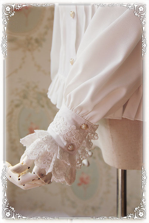 Infanta~Fragrance~Lace Ruffle Pin Tucks Lolita Blouse   