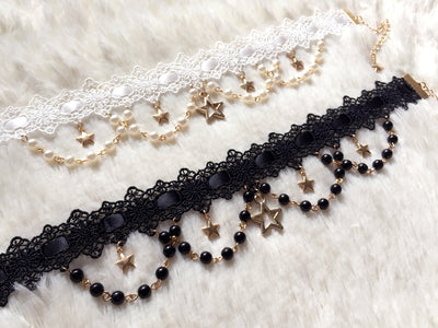 Sakuya Lolita~Whisper of Stars~Vintage Lolita Choker Black White Necklace   