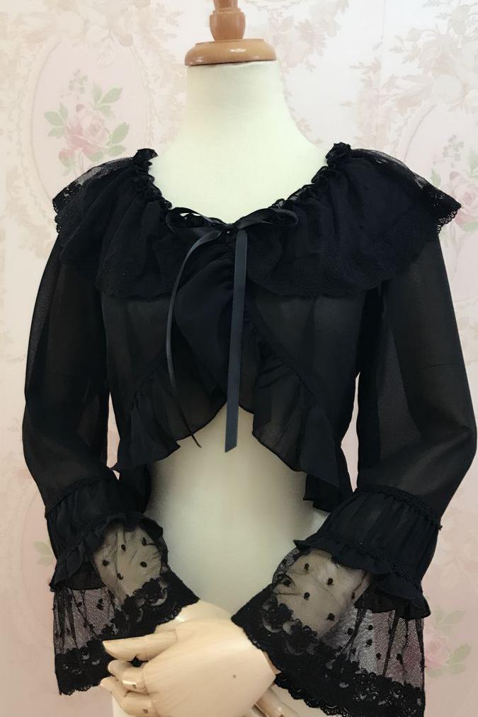 Yilia - Sweet Shell Lolita Chiffon Blouse XS black