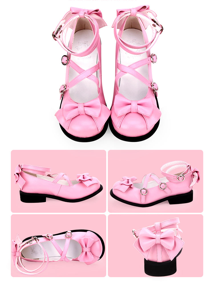 Angelic imprint~Sweet Lolita Bow Shoes Low Heel Round Toe 34 soft pink 
