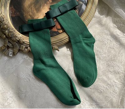 WAGUIR~Balletic Cotton Bow Short Socks green free size 