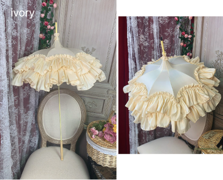 Vintage Luxurious European Style Wedding Lolita Parasol Multicolors pagoda-shape parasol ivory (light champagne) 