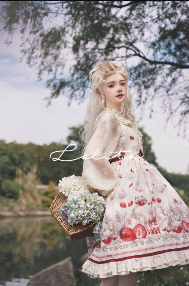 Bodhi Lolita - Strawberry Fruit Tea - Chiffon Long Sleeve Sweet Lolita Blouse
