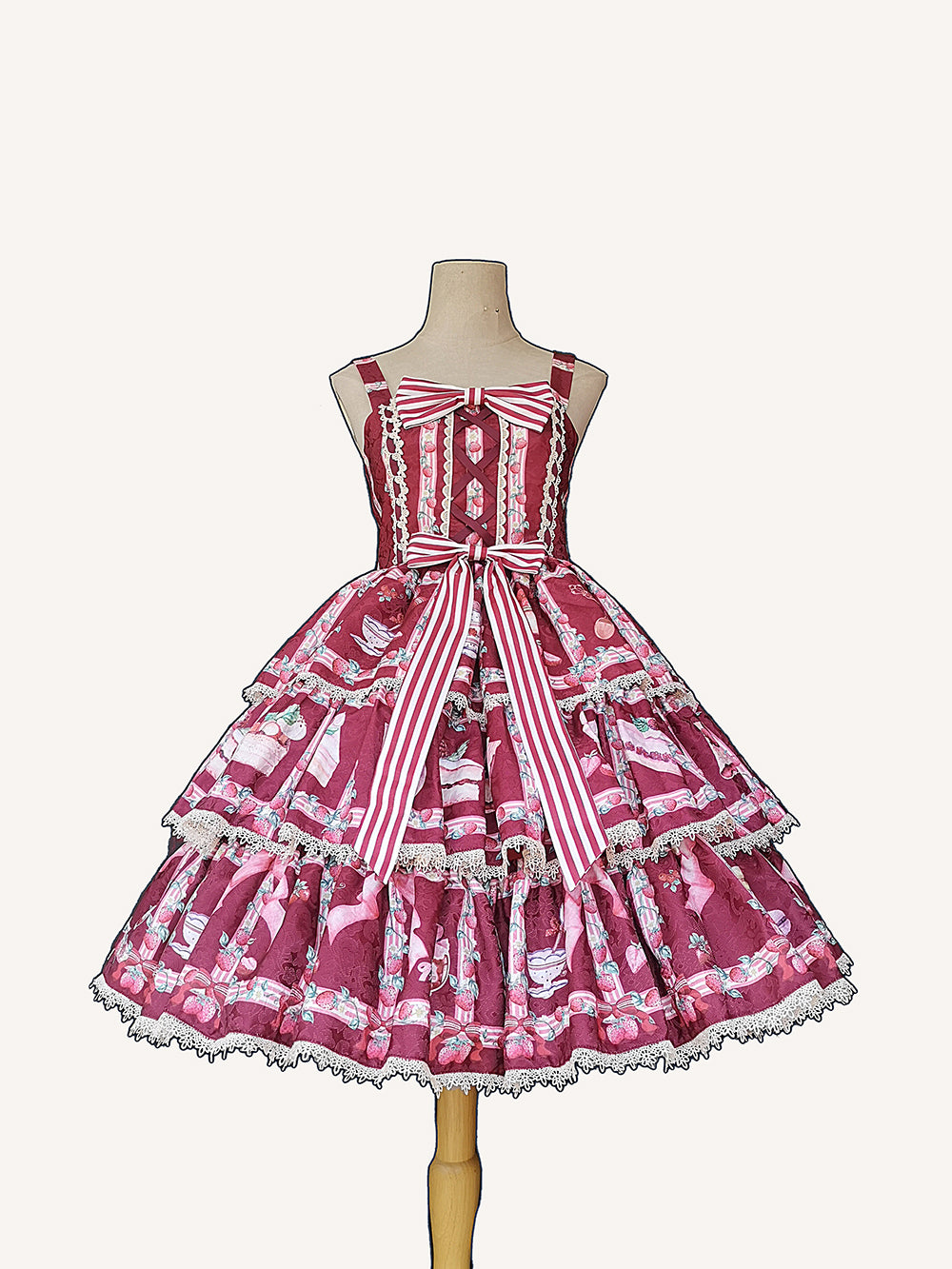 Infanta-Strawberry Tea - Tiered Ruffles Lolita JSK S wine red