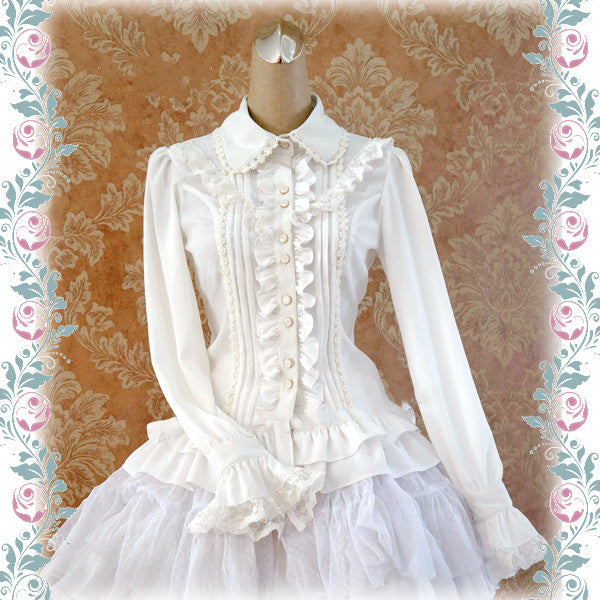 Strawberry Witch - Elegant Lace-Up Back Lolita Blouse S White