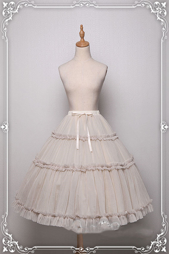 Krad Lanrete - Elegant Long and Short Lolita Petticoat One Size gauze SK (long version)-ivory color