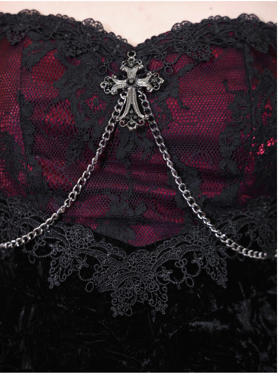 Blood Supply - Rose Cemetery - Dark Red Velvet Mermaid Gothic Lolita Dress
