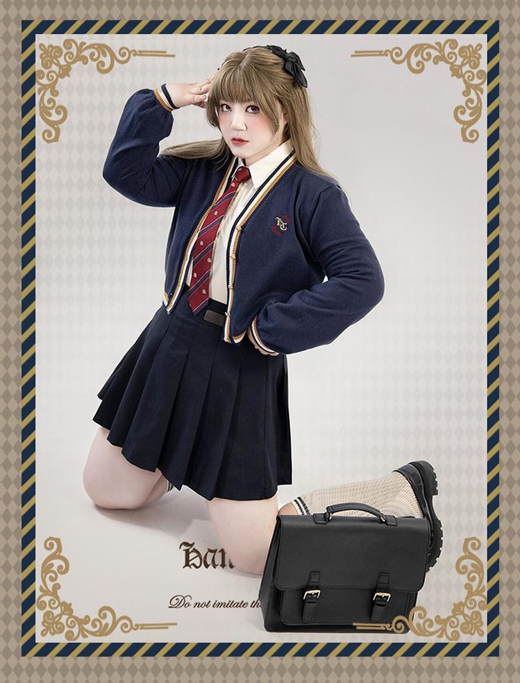 Yingtang - Plus Size Lolita JK Suit Royal College Vintage XL navy blue cardigan only
