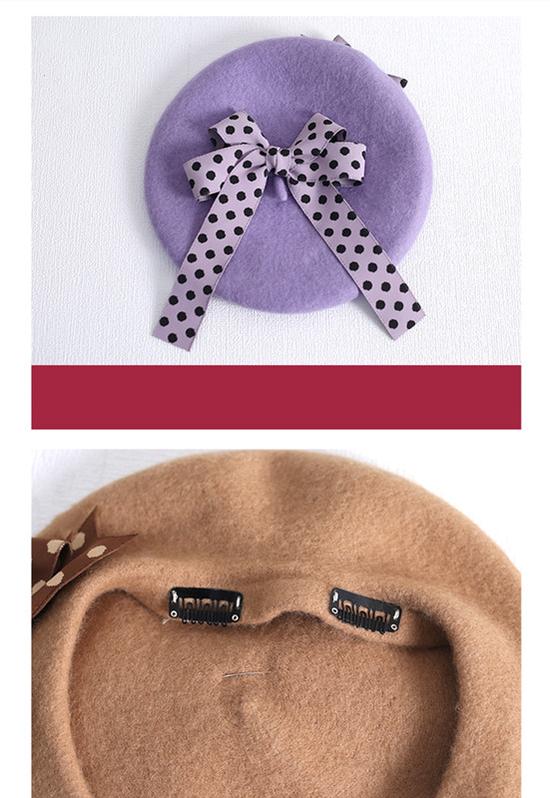 Xiaogui - Sweet Lolita Red Polka Dots Bow Beret Hat