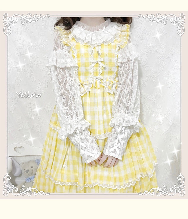 Sakurada Fawn - Plus Size Lolita Jumper Dress Plaid Sweet JSK S yellow