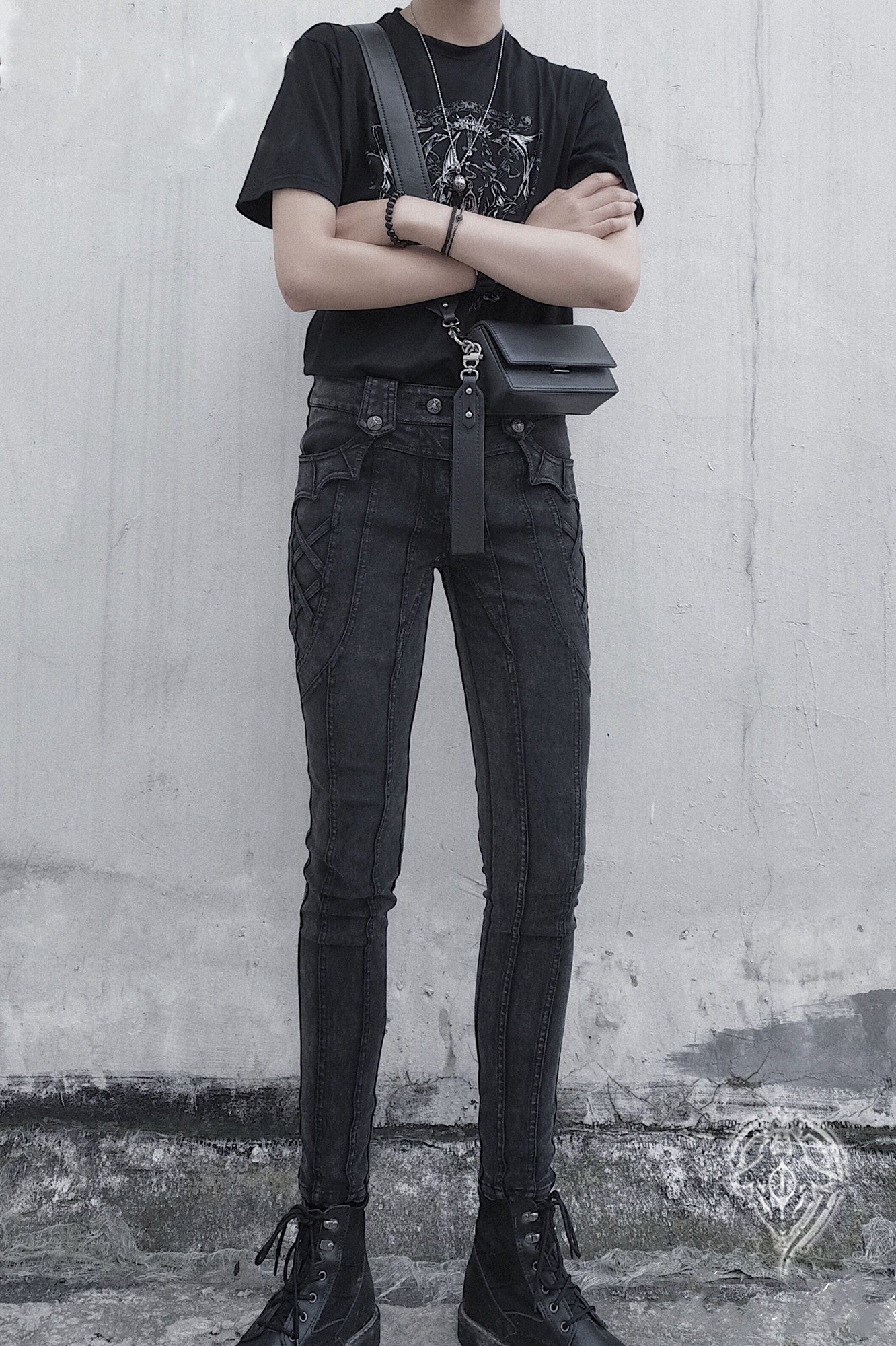 Arca et Ovis - Little Devil - Gothic Lolita Pants High Resilience Ouji Jeans S black female (low waist)