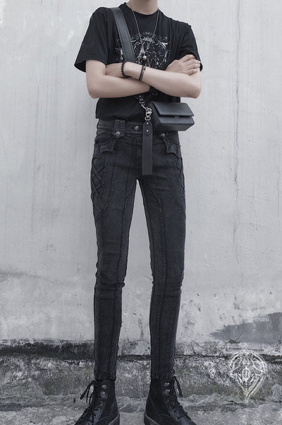 Arca et Ovis~Little Devil~Gothic Lolita Pants High Resilience Ouji Jeans S black female (low waist) 