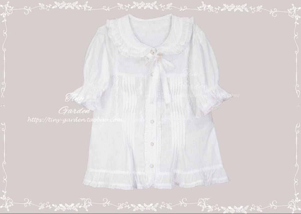 Tiny Garden - Swallowtail Butterfly - Elegant Lolita Bow Tie Blouse S white short sleeve