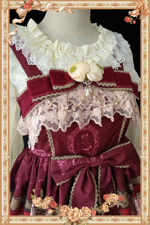 Infanta - Doll House - Sweet Lolita Accessory Bow Rose Brooch Wine red