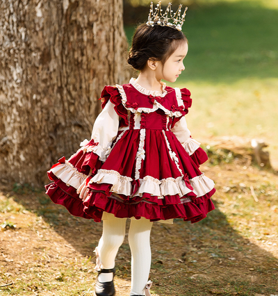 Elegant Kid Lolita Princess Burgundy Dress   