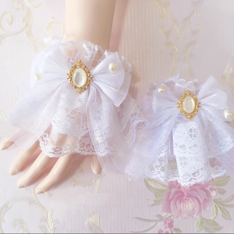 (Buyforme)Sakura Home~Sweet Lolita Handmade Lace Bows Cuffs   