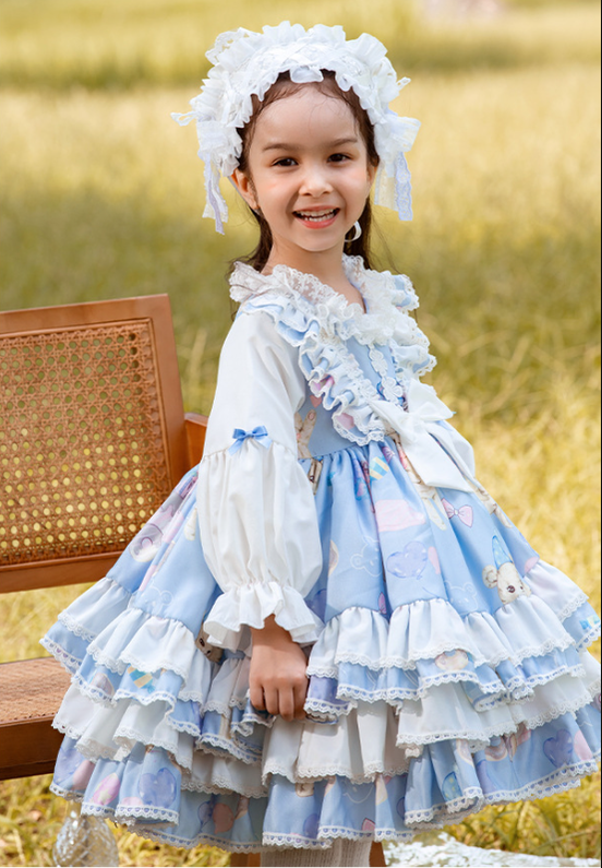 Kawaii Kid Lolita Princess Dress Puffy Skirt 110cm blue 