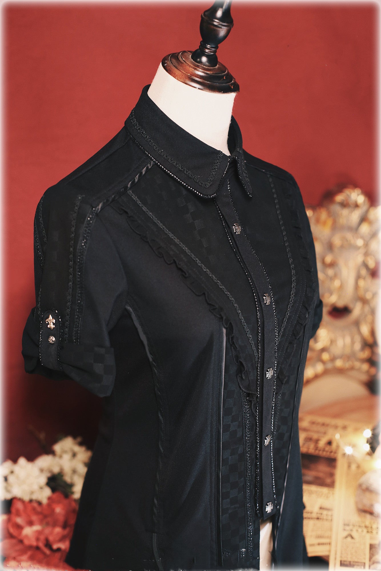 Arca et Ovis~Gothic Lolita Shirt Short Sleeve Irregular Hemline Embroidery Lolita Blouse   